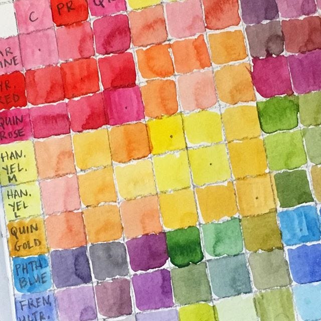 A grid of brightly colored watercolor squares