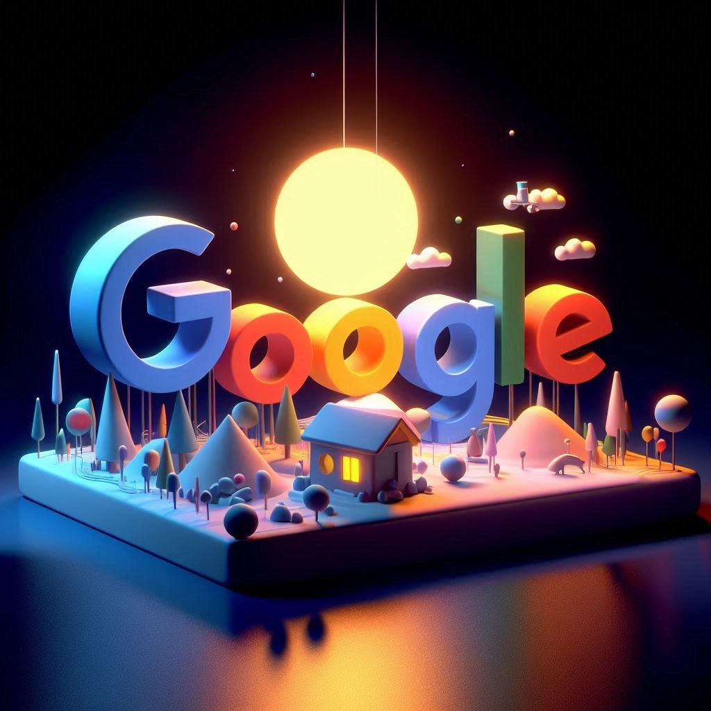 Google's  - Claymation - Using bright colours - minimalist image - Smooth Image - with 3d Effects with light projecting from the top in a dark room