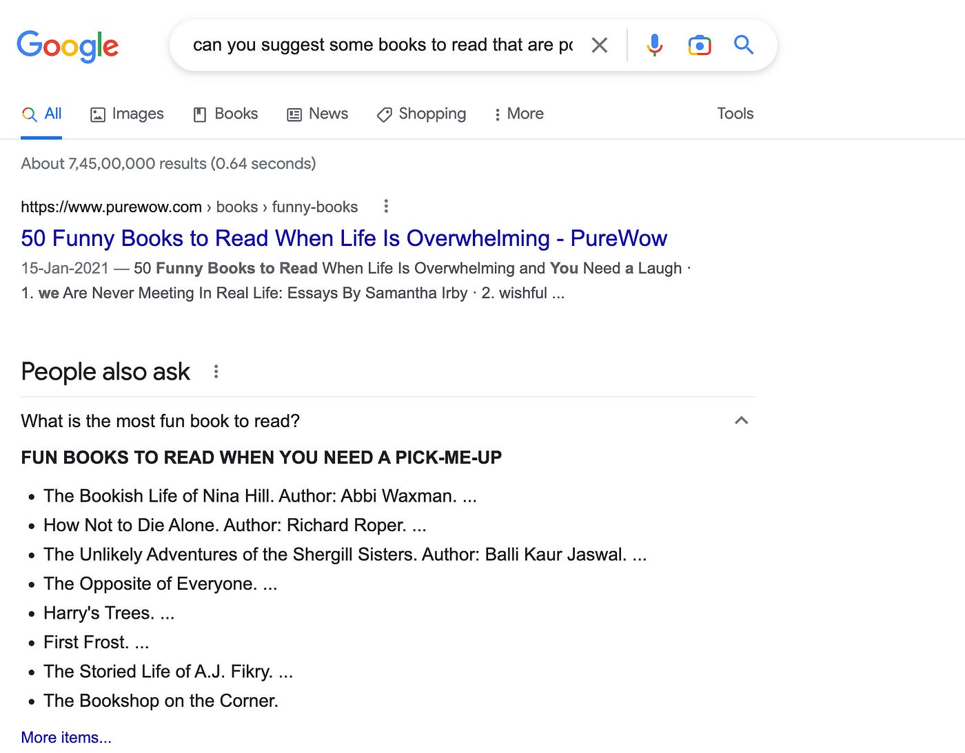 google results for a funny book.