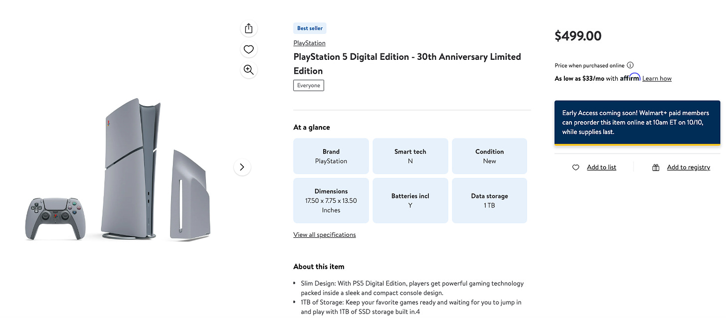 PS5 30th Anniversary pre-order page at Walmart in the US