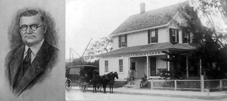 Painting of Walter Combs (left), and Combs Funeral Home at the corner of NE First Avenue and NE Second Street in downtown Miami