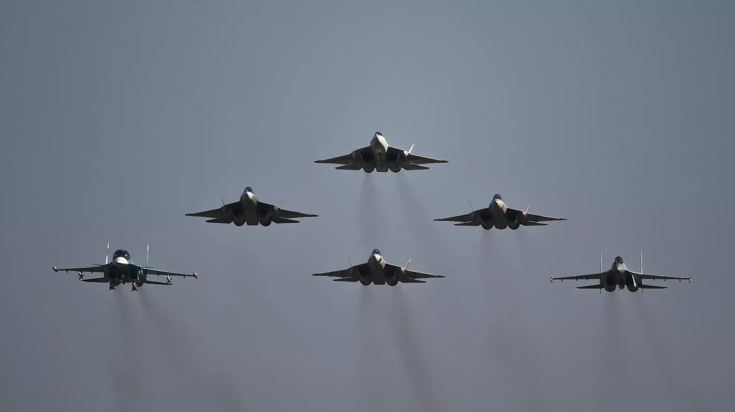 Russian Su-57, Su-34 and Su-35S fighter jets take part in an airshow. File photo. - Sputnik International, 1920, 26.12.2024