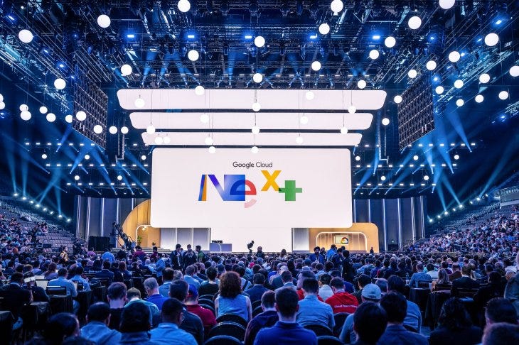 Stage at Google Cloud Next with logo in Las Vegas, April, 2024.