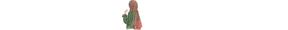 cartoon drawing of hijab wearing woman with a red backpack