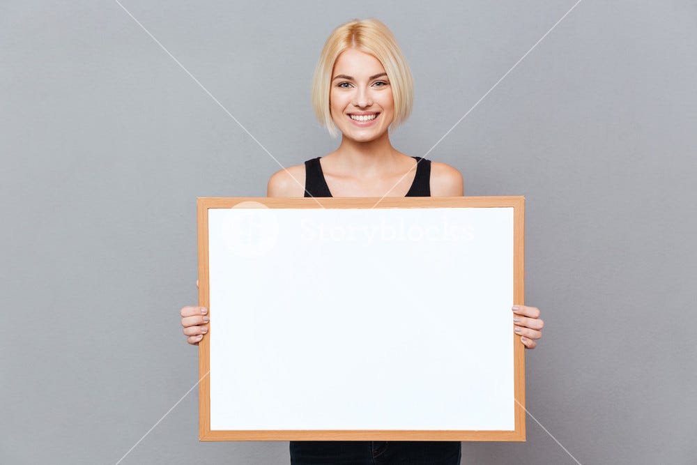 empty white board beautiful young woman