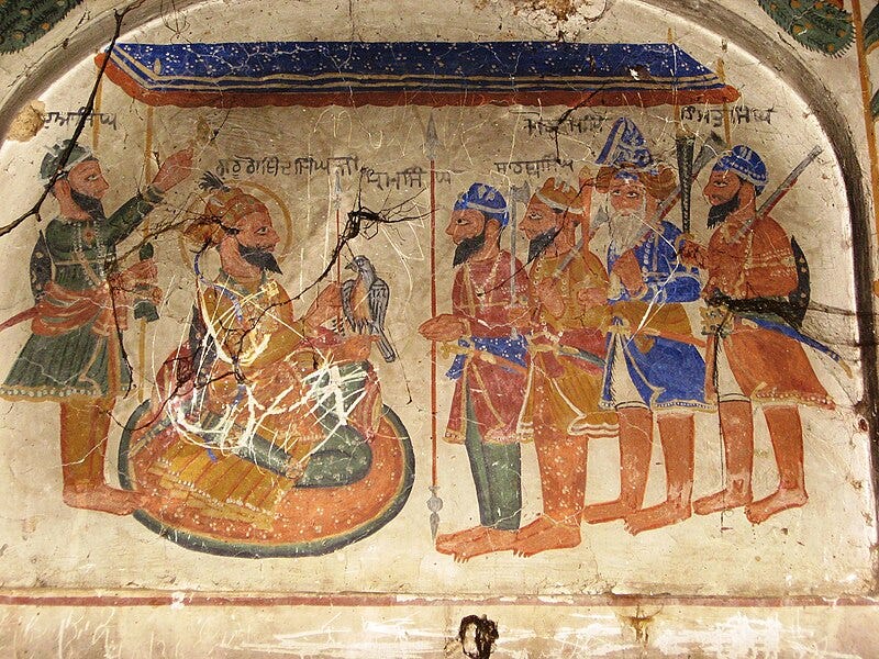 File:Mural of Guru Gobind Singh being attended by the inaugural quintet of Panj Piare (Daya Singh, Dharam Singh, Sahib Singh, Mohkam Singh, Himmat Singh) from a Sikh Samadhi at Kot Fateh Khan.jpg File:Mural of Guru Gobind Singh being attended by the inaugural quintet of Panj Piare (Daya Singh, Dharam Singh, Sahib Singh, Mohkam Singh, Himmat Singh) from a Sikh Samadhi at Kot Fateh Khan.jpg