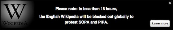 Wikipedia SOPA blackout announcement