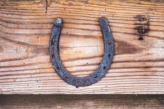 a wooden fence with a metal symbol