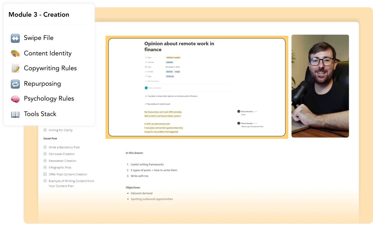 Module 3: Creation, covering content identity, copywriting rules, and tools for creating effective posts.