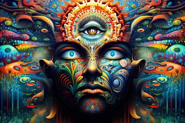 Psychedelic trip dmt effect a beautiful bright picture a bright postergenerative ai