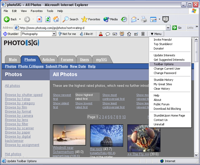 StumbleUpon toolbar in 2003