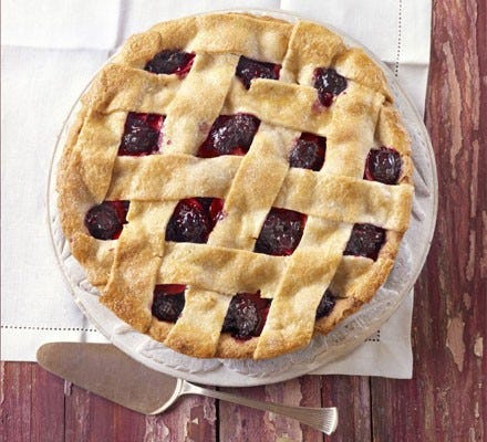 Blackberry and apple pie with a lattice pastry topping