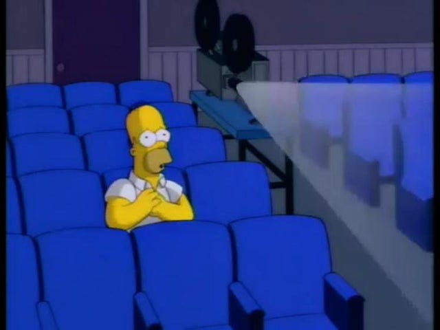 The Simpsons: Homer as a film festival judge deciding between two best film choices.