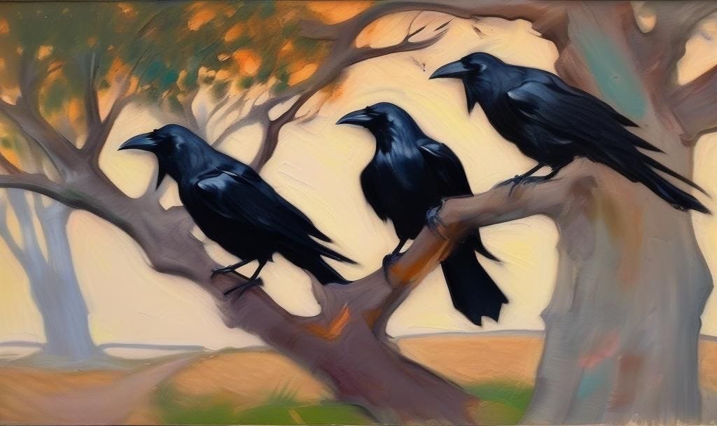 Three crows in a tree