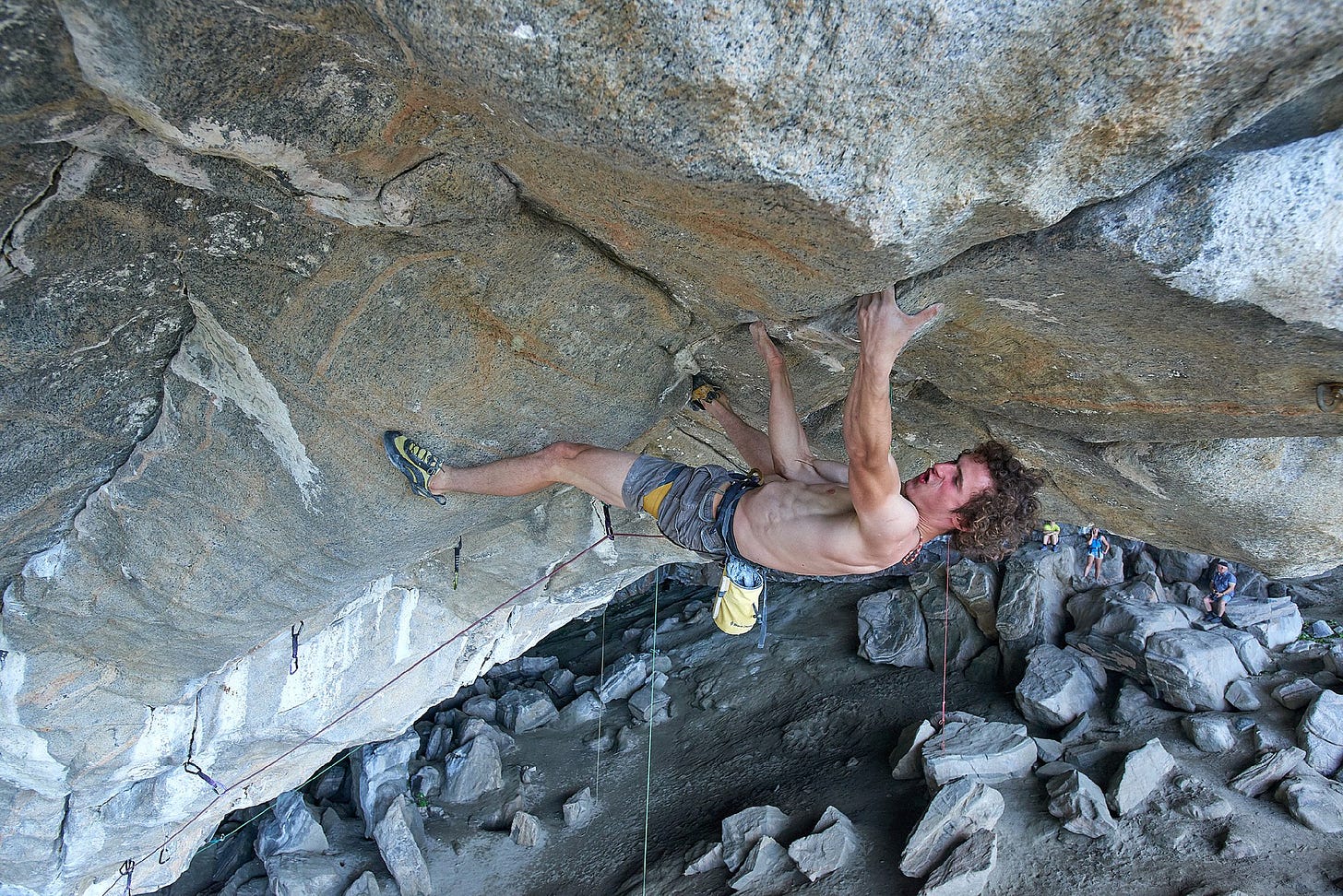 Ondra on the final jug, after the third crux (July 2017)