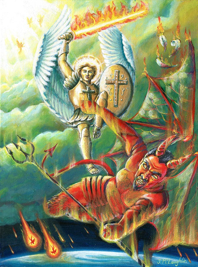 St Michael Defeats the Devil Painting by Jenny McLaughlin - Pixels