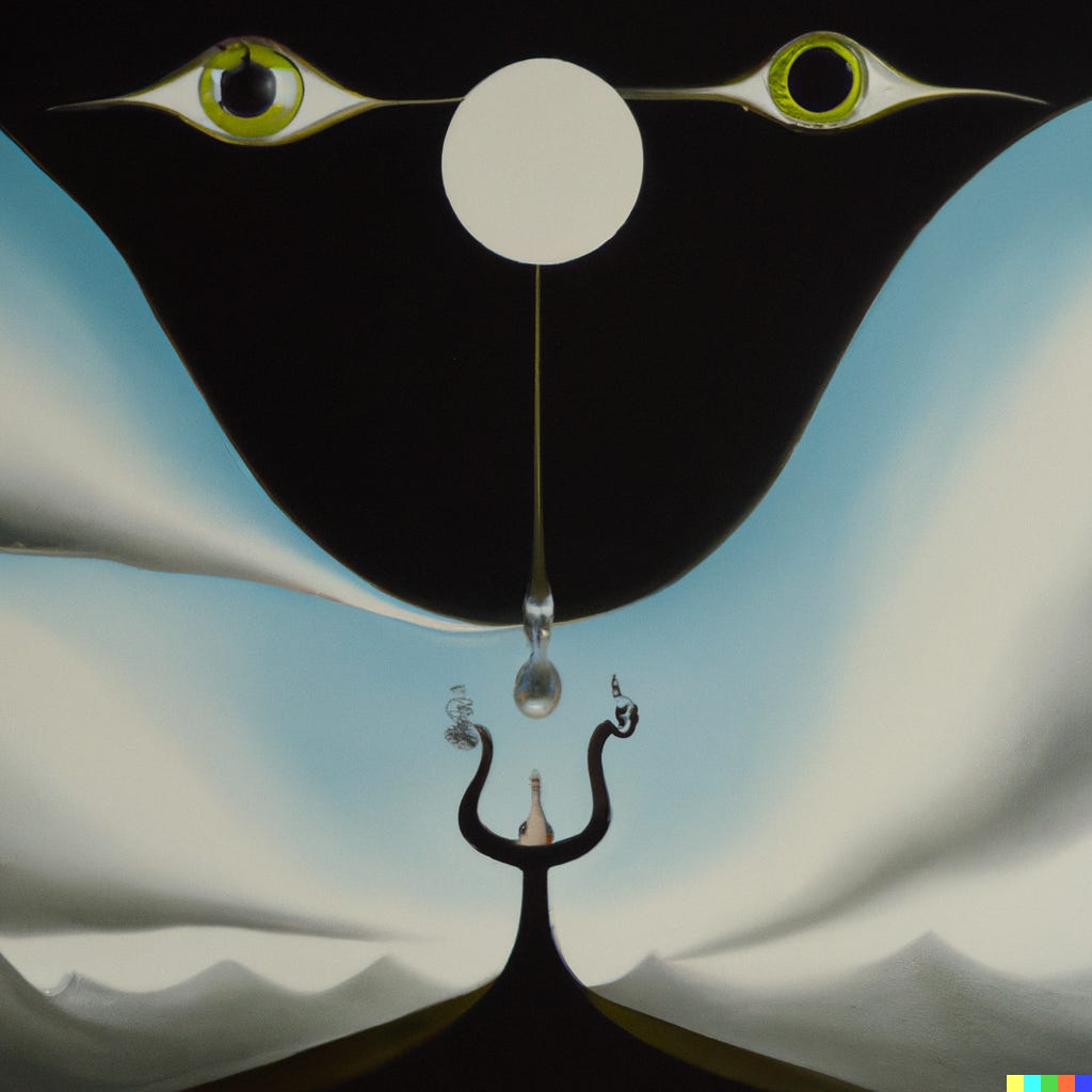“A painting in the style of Dali. What someone with extreme major depressive disorder sees when he no longer feels hope, happiness, or joy. The theme is darkness.”