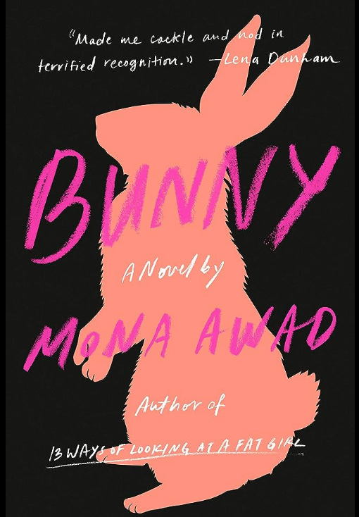 A black cover with a cuttout of a pink bunny on it. The words Bunny and Mona Awad are printed on it in bright pink.