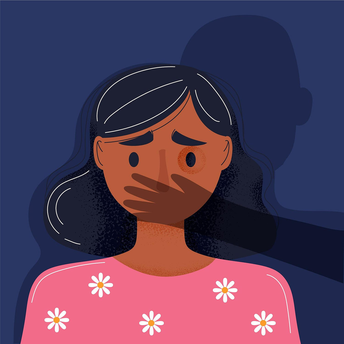 A disturbed woman with her shadow’s hand covering her face to show guilt and shame