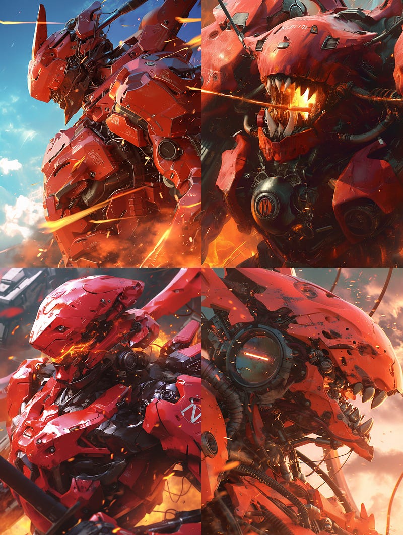 Red cyborg in heavy armor with tooth