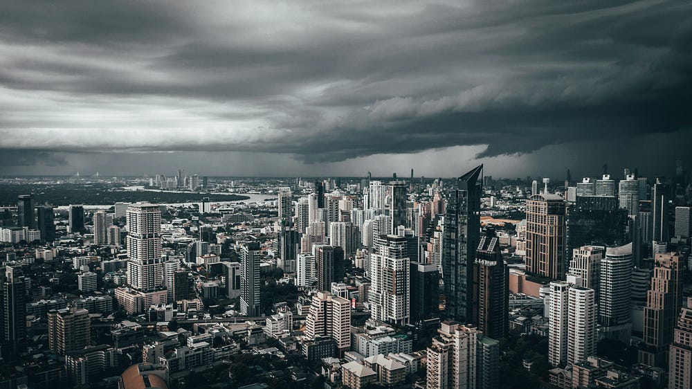 Overcast sky over city.