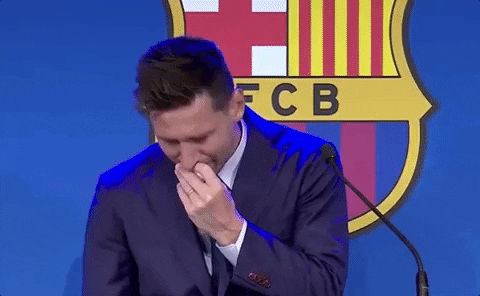 Sad Messi crying announcing his departure from Barcelona FC