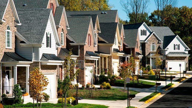 A neat line of suburban houses in Fairfax, Virginia.
