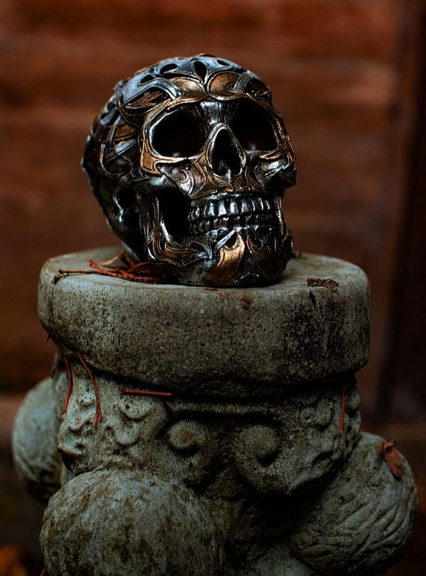 A skull on a pedestal. A skull on a pedestal.
