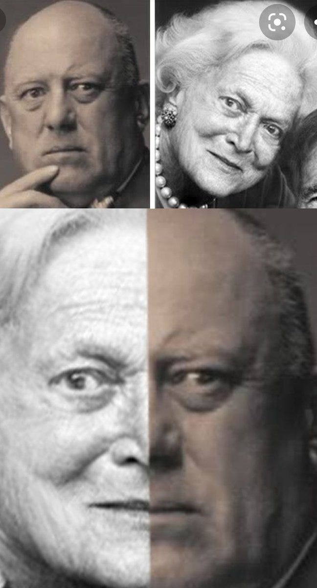 Side note: Aleister Crowley has long been speculated to be Barbara Bush's bio father after her mother Pauline Pierce travelled to Paris and took part in an occult sex ritual ( the jury is still out) . There does seem to be a striking family resemblance. What do you think ?