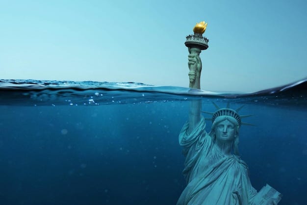 Premium Photo | Statue of liberty underwater catastrophe and global warming  concept flooding of america creative idea of environmental pollution