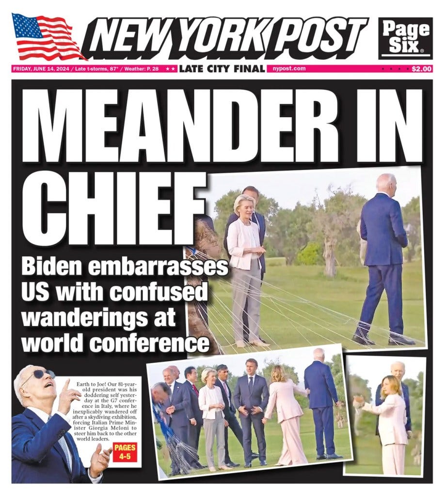 New York Post cover page for June 14, 2024