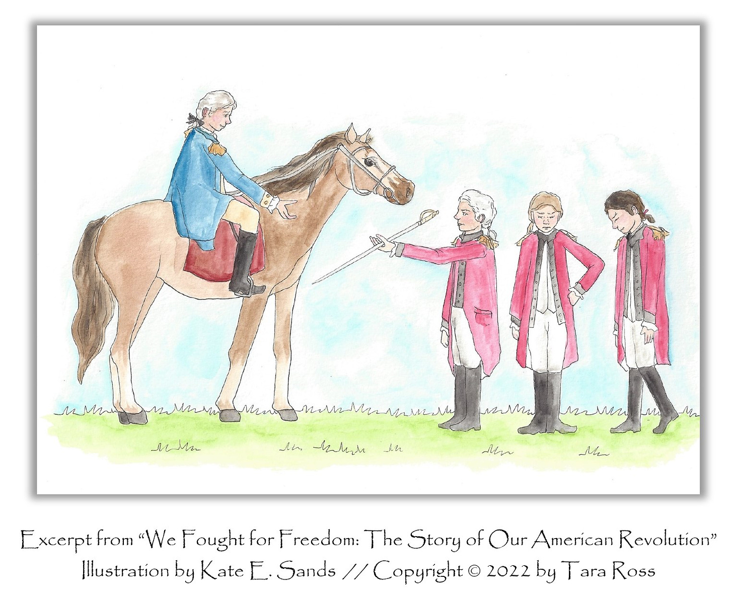 Excerpt from "We Fought for Freedom: The Story of Our American Revolution" by Tara Ross. Illustration by Kate E. Sands of the Surrender at Yorktown.