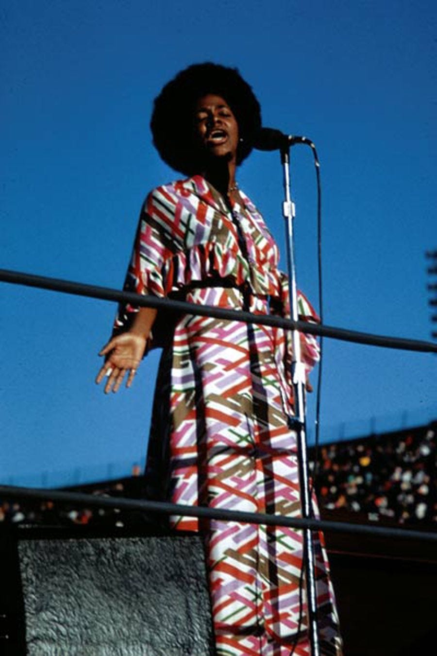 CARLA THOMAS on stage in 1972 at the Wattstax Festival in Los Angeles...
