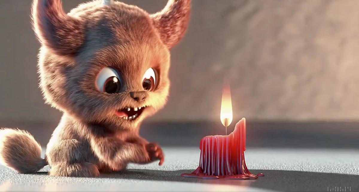 Still of the video Monster with melting candle, made with Sora.