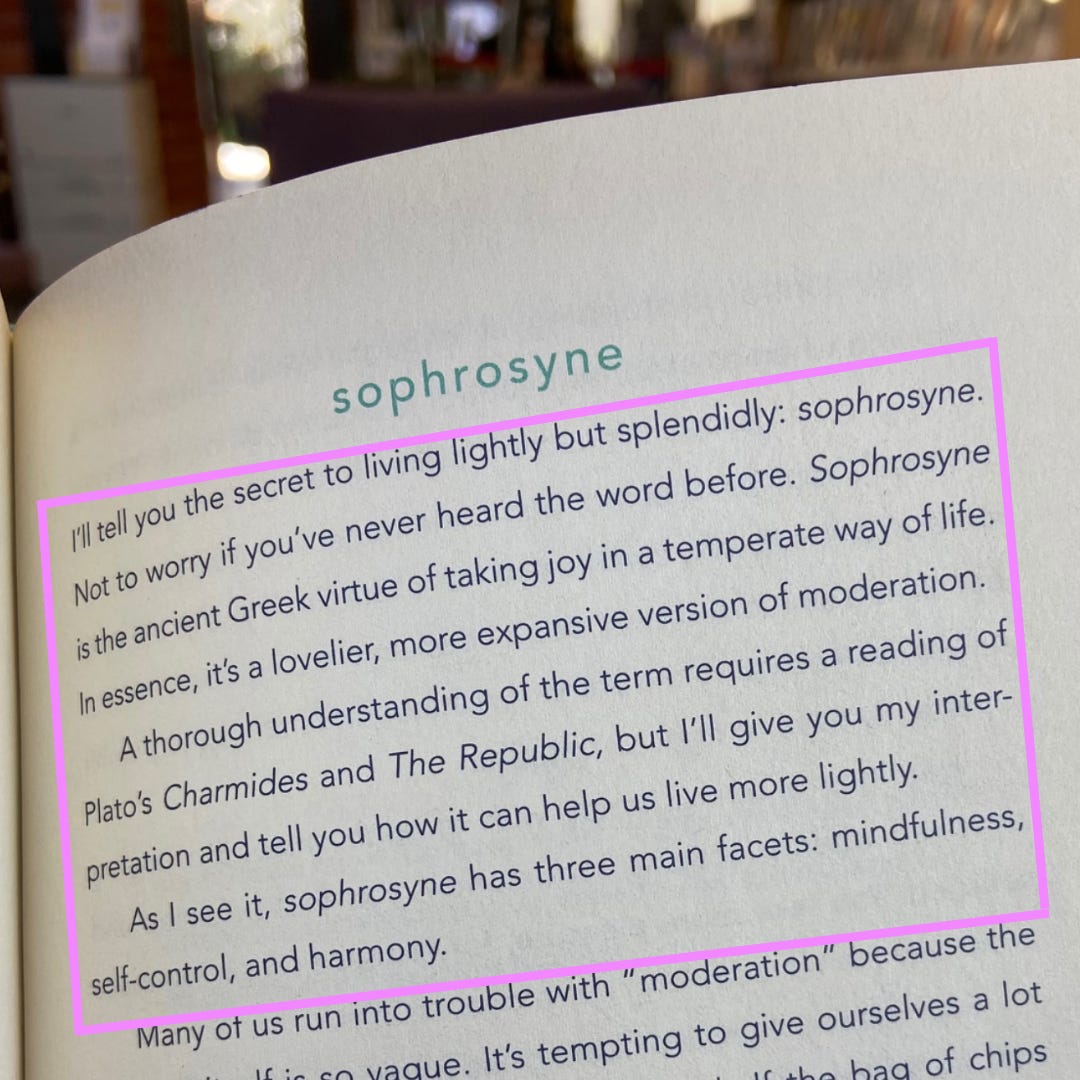 Definition of sophrosyne in the book by Francine Jay