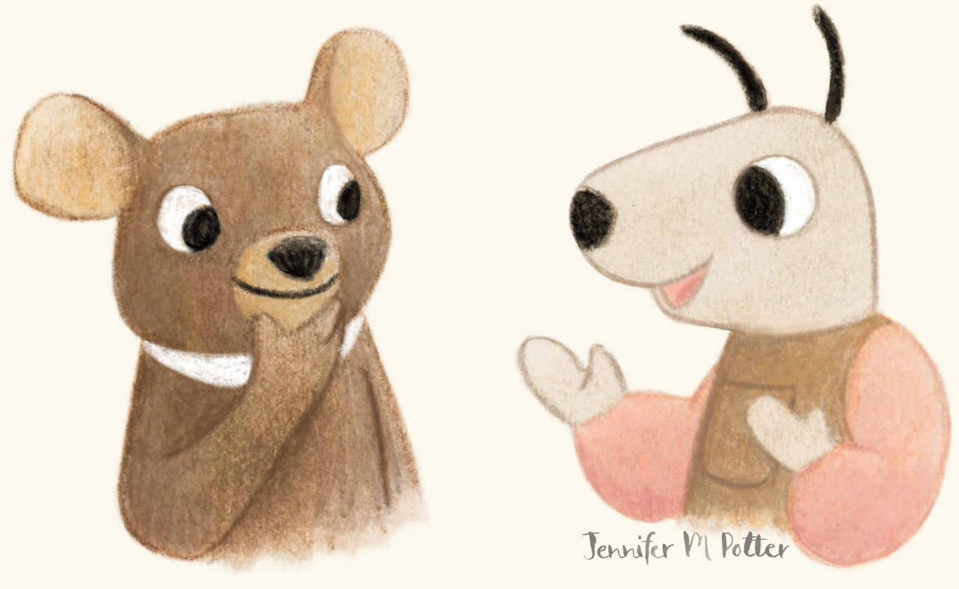Illustration by Jennifer M Potter of a little dog talking to a bear