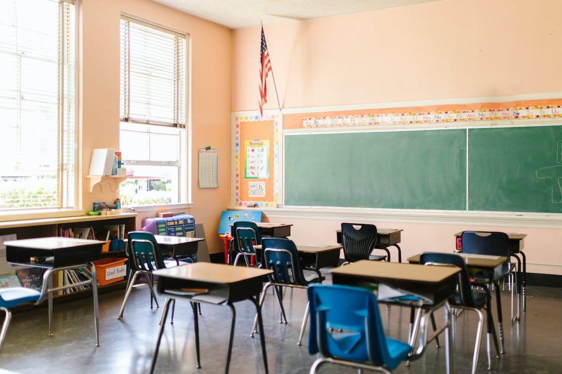 Free An American Flag Inside the Classroom Stock Photo