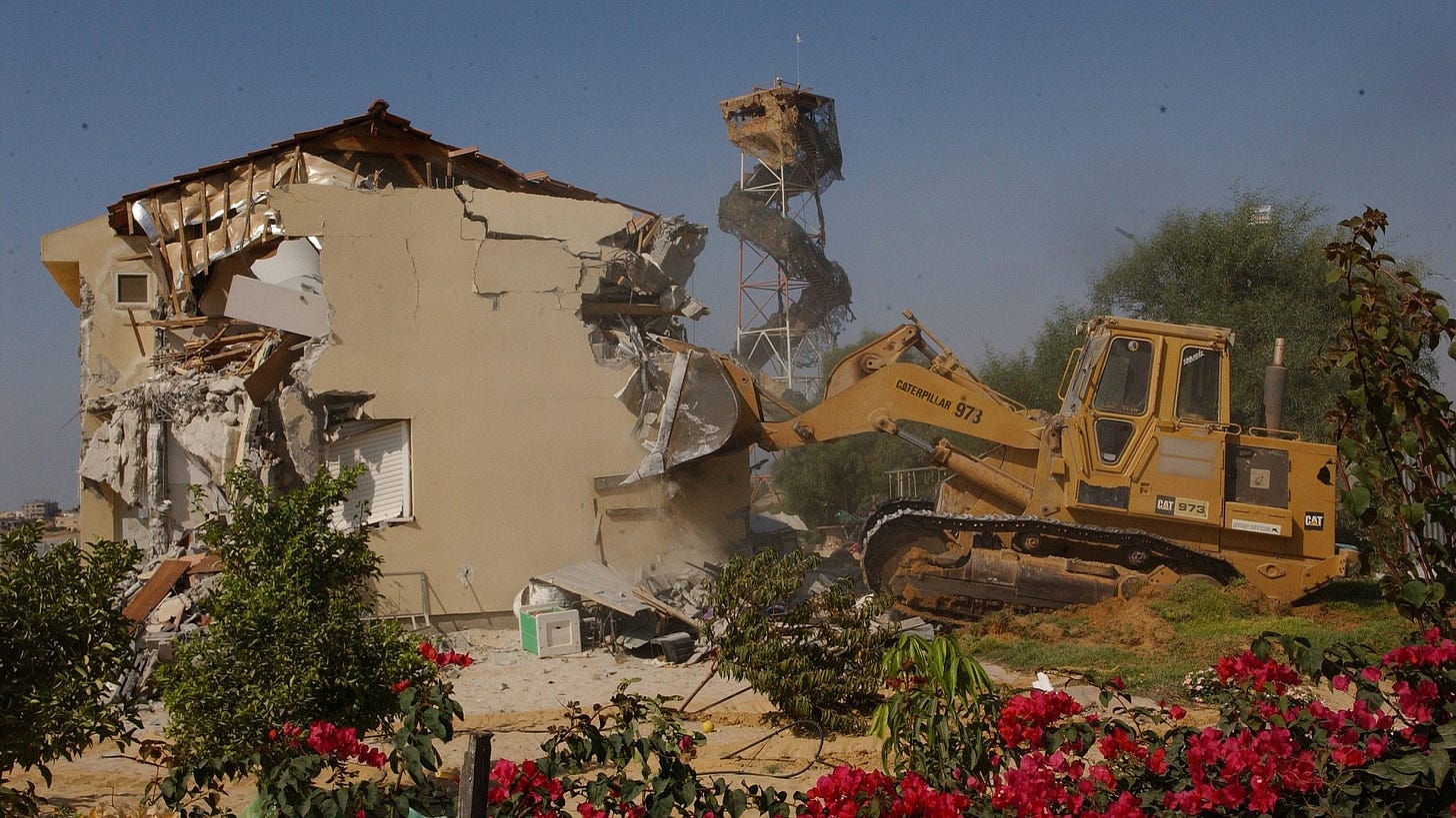 The Ganei Tal Jewish community in Gush Katif being demolished during the disengagement from Gaza, Aug. 22, 2005. Photo by Yossi Zamir/Flash90.