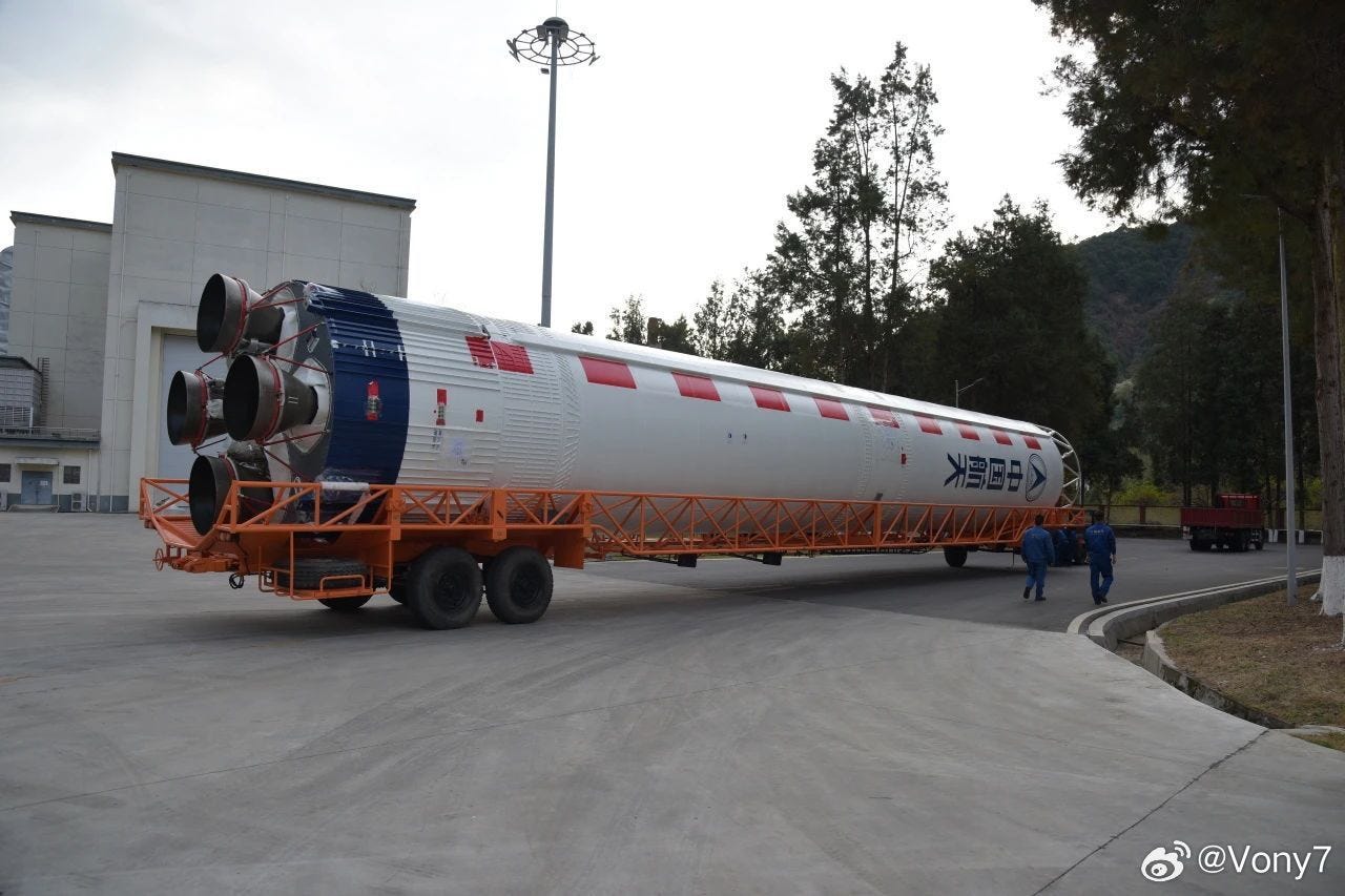 The first-stage arriving at Xichang.