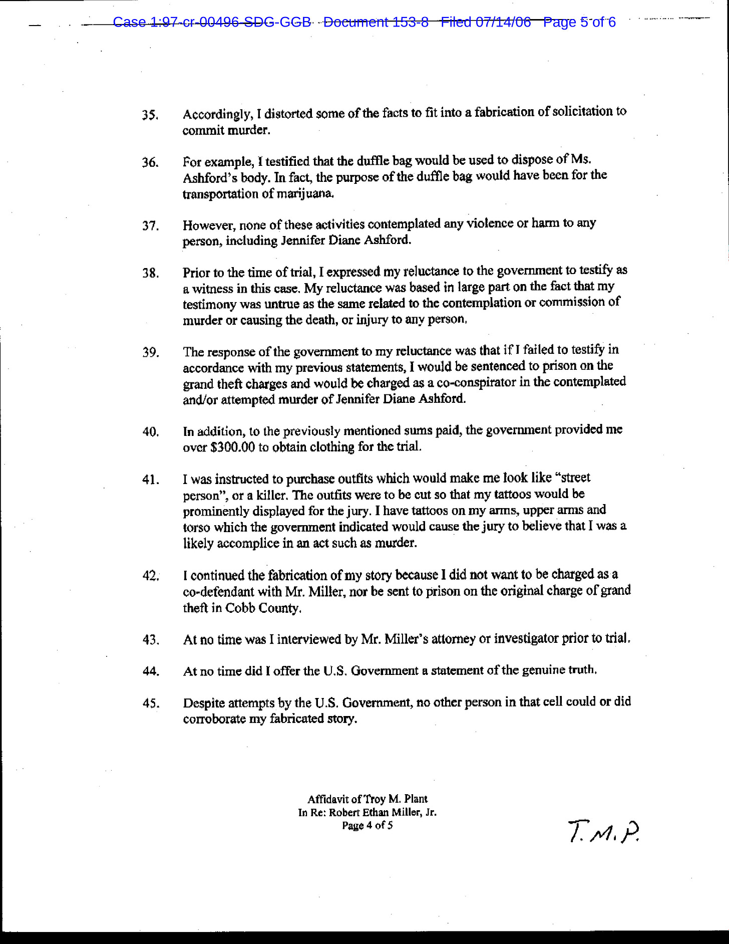 "Page 5 of 6" of an affidavit sworn by Troy Plante, containing the quotes, above