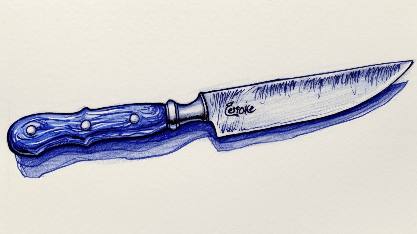 Kitchen knife drawn in ballpoint pen