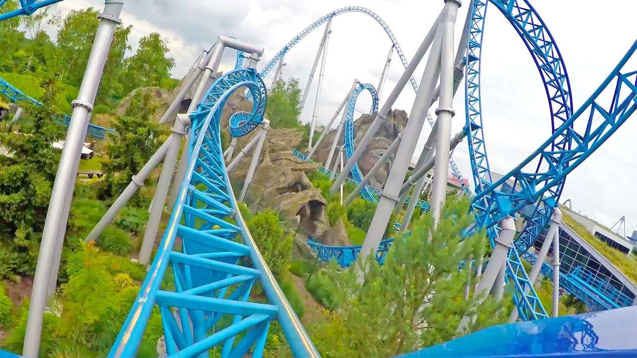 4K Blue Fire Roller Coaster Front Seat POV Europa Park Germany - YouTube