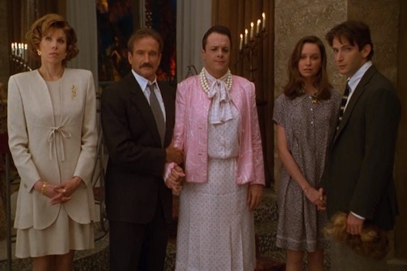 Christine Baranski, Robin Williams, Nathan Lane, Calista Flockhart, and Dan Futterman in The Birdcage.