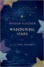 Cover of Wandering Stars by Sholem Aleichem. White text on a blue background with star shapes spilling over from the margins.