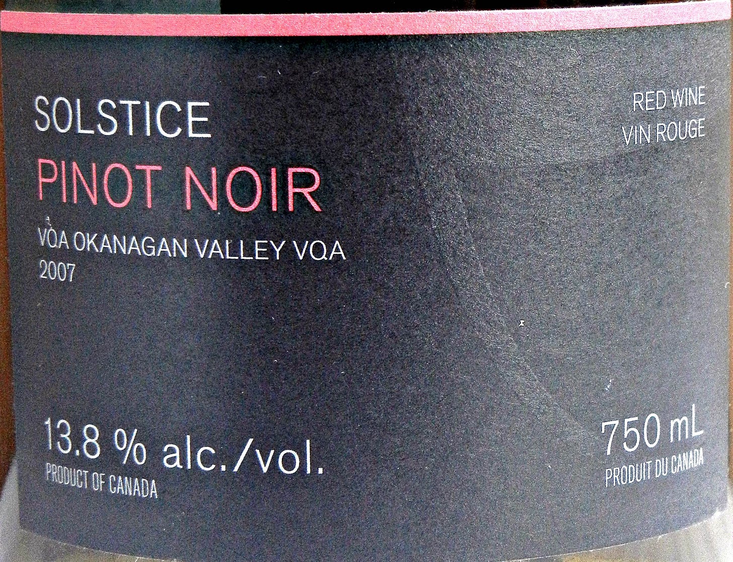 Arrowleaf Solstice Pinot Noir 2007 Label - BC Pinot Noir Tasting Review 23 