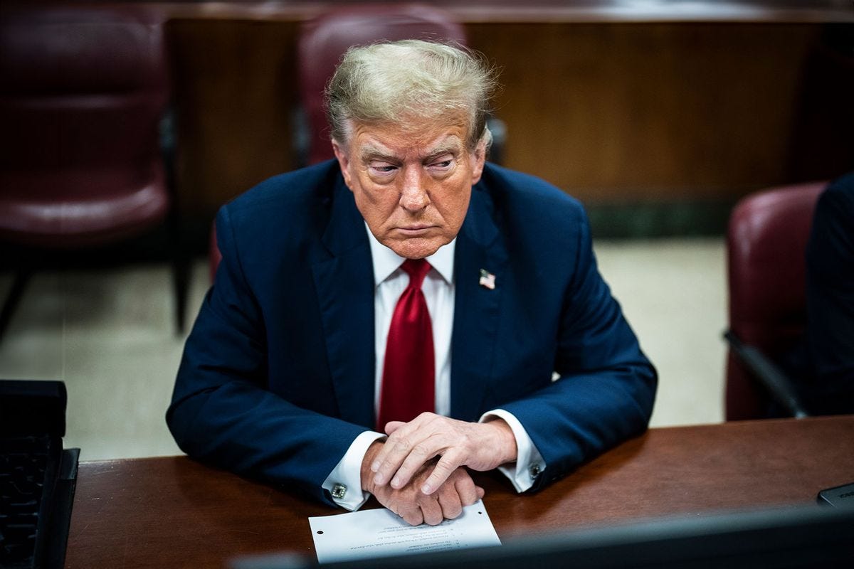 Former U.S. President Donald Trump appears ahead of the start of jury selection at Manhattan Criminal Court on April 15, 2024 in New York City. (Jabin Botsford-Pool/Getty Images)