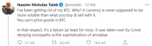 Nassim Taleb vende sus Bitcoins e insulta a los fans de la criptodivisa