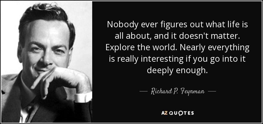 Nobody ever figures out what life is all about, and it doesn&#39;t matter.  Explore the world. Nearly everything is re… | Richard feynman quotes, Life  quotes, Quotes