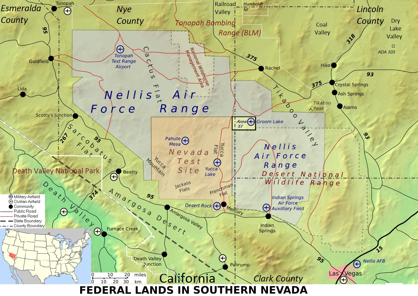 Map showing the location of the Nevada Test Site