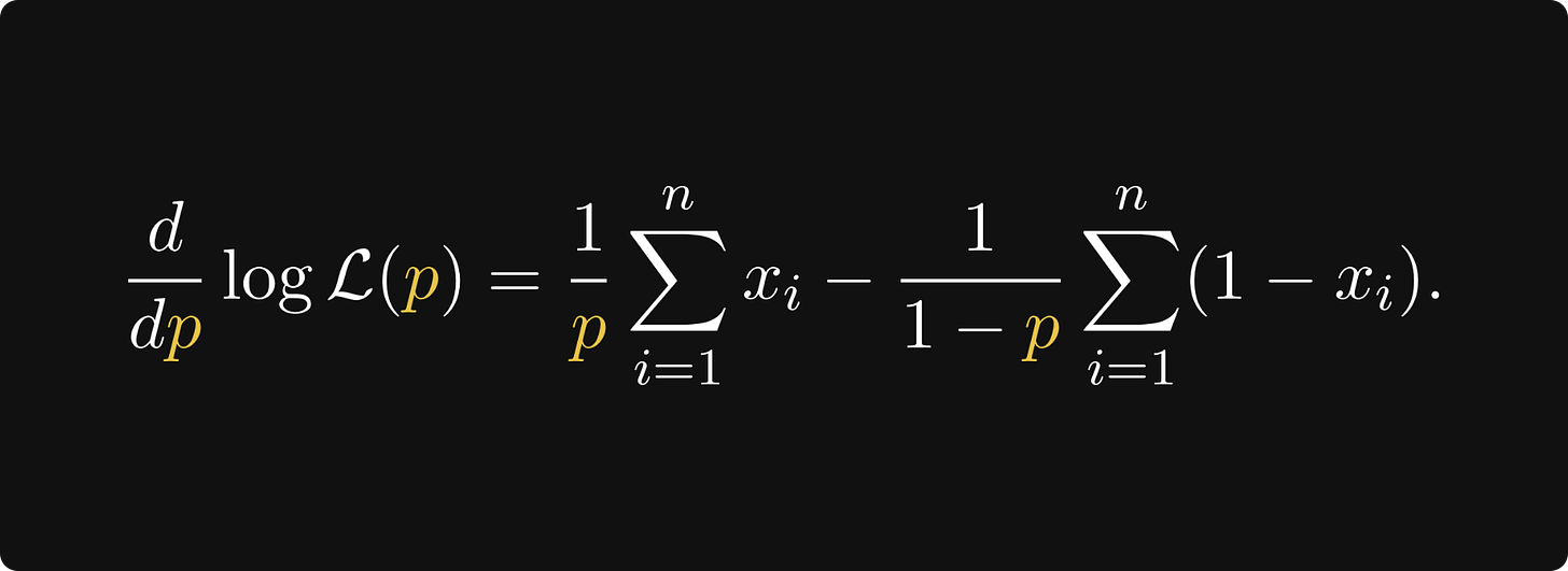 The derivative of the log-likelihood for Bernoulli samples